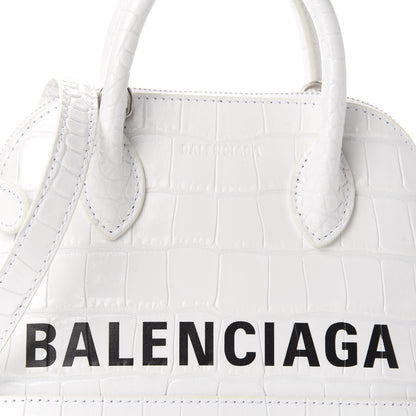Balenciaga Calfskin Crocodile Embossed XXS Ville Top Handle Bag White Black 9 of 9