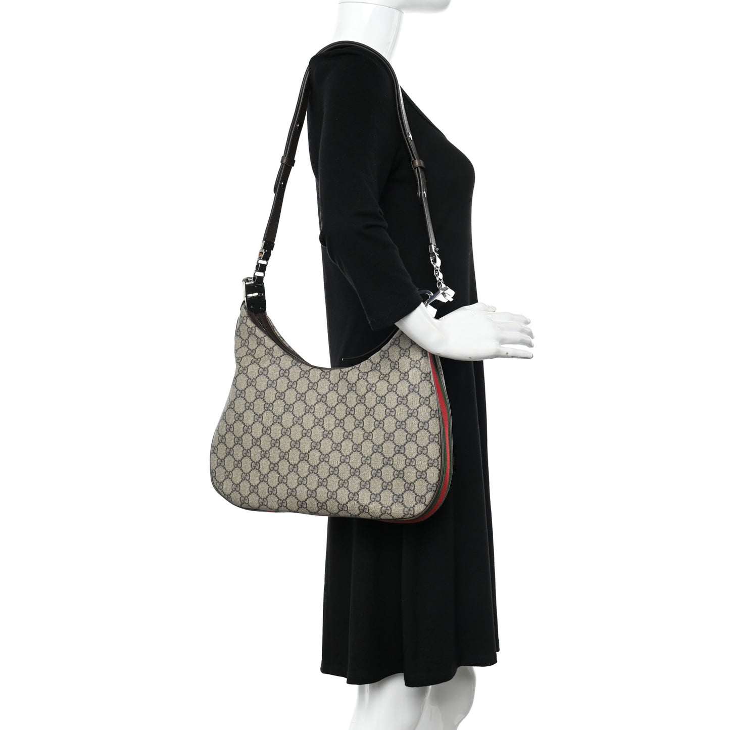 GG Supreme Monogram Textured Calfskin Web Large Attache Shoulder Bag Beige Ebony New Acero