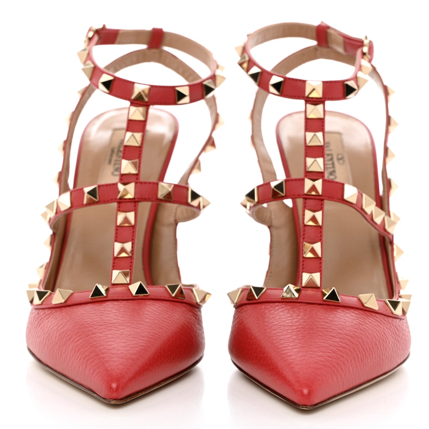 Pebbled Calfskin Rockstud Ankle Strap 100mm Pumps 39.5 Rock Pink
