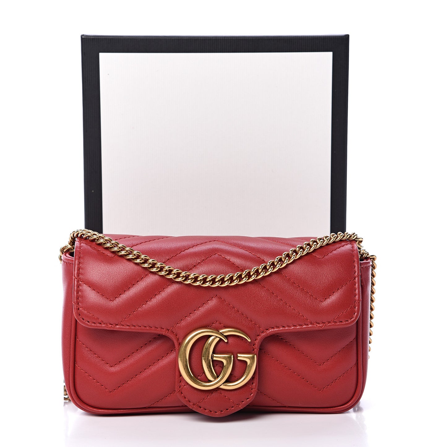 Calfskin Matelasse Super Mini GG Marmont Shoulder Bag Hibiscus Red
