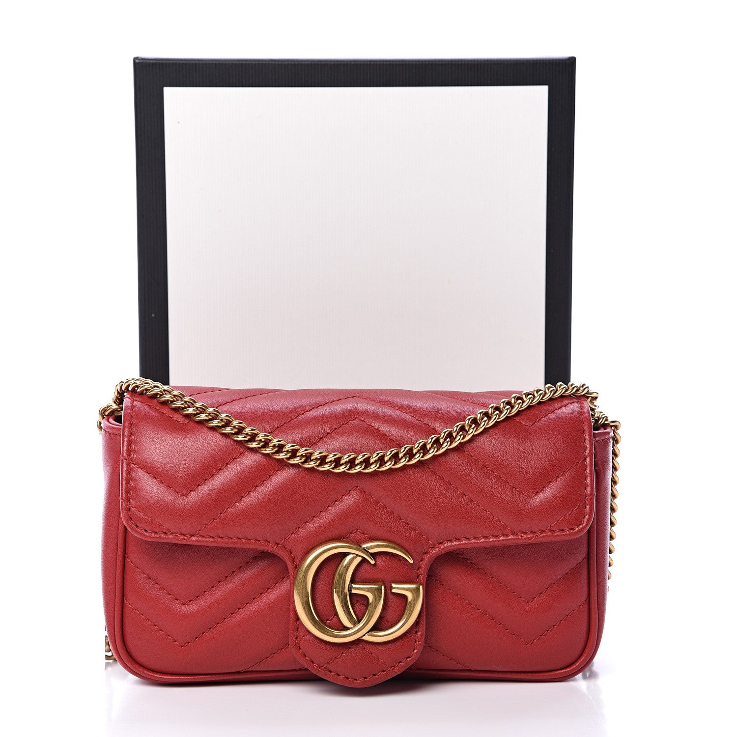 Gucci Calfskin Matelasse Super Mini GG Marmont Shoulder Bag Hibiscus Red 14 of 14