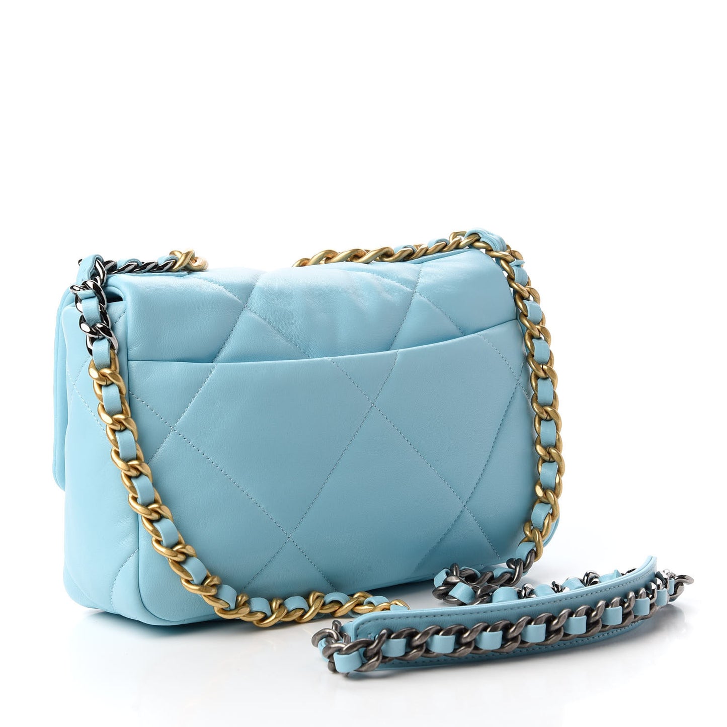 Shiny Lambskin Quilted Medium Chanel 19 Flap Neon Blue