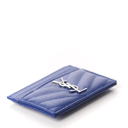 Saint Laurent Grain De Poudre Matelasse Credit Card Case Blue Majorelle 4 of 9