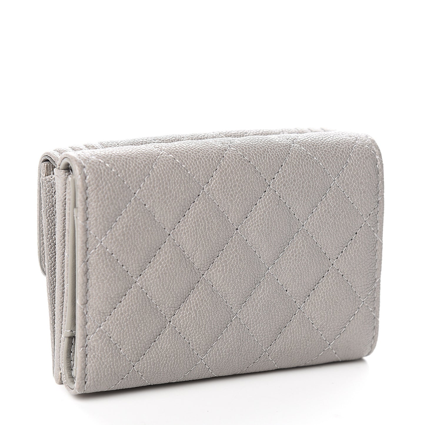 Iridescent Caviar Quilted Small Boy Flap Wallet Grey