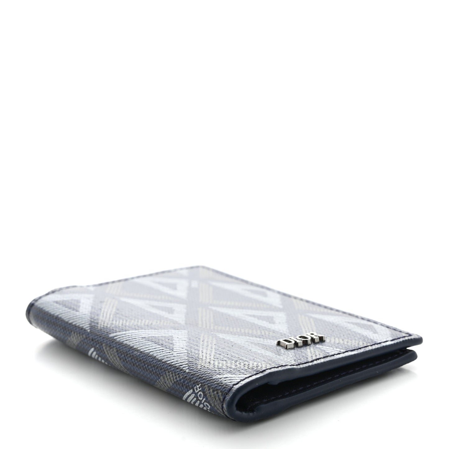 Calfskin CD Diamond Canvas Bi-Fold Card Holder Navy