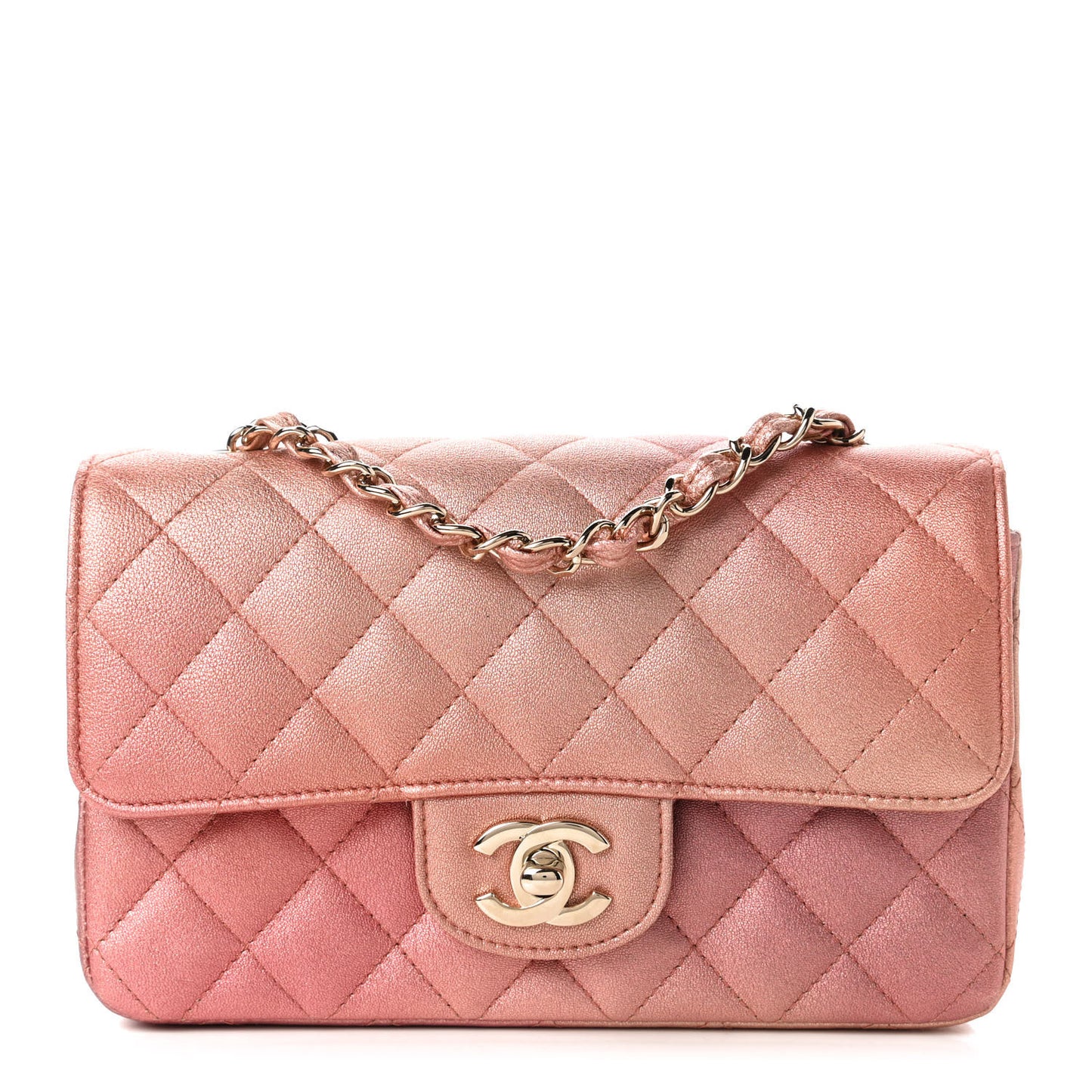 Metallic Lambskin Quilted Ombre Mini Rectangular Flap Pink