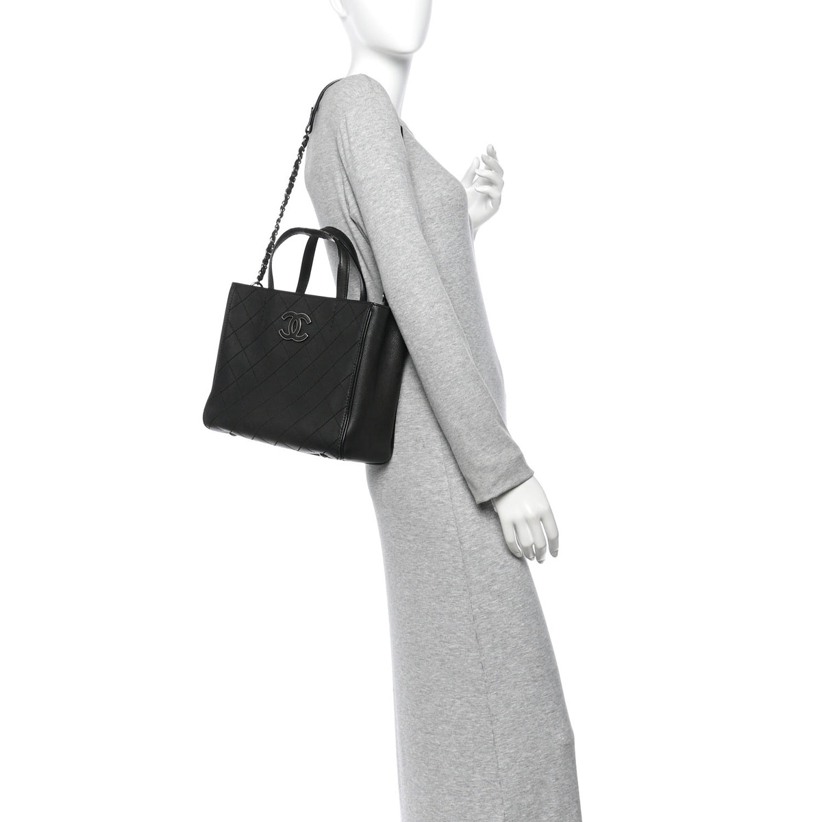 Chanel Calfskin Stitched Hamptons Tote Black 2 of 15