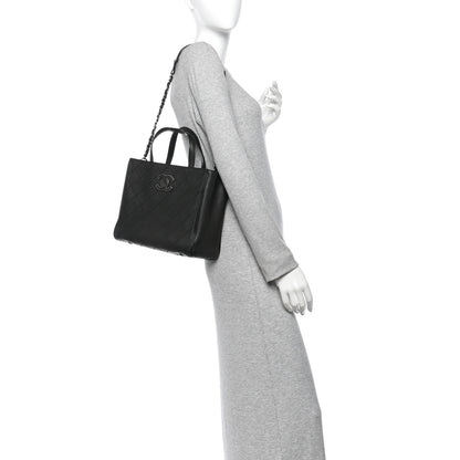 Chanel Calfskin Stitched Hamptons Tote Black 2 of 15