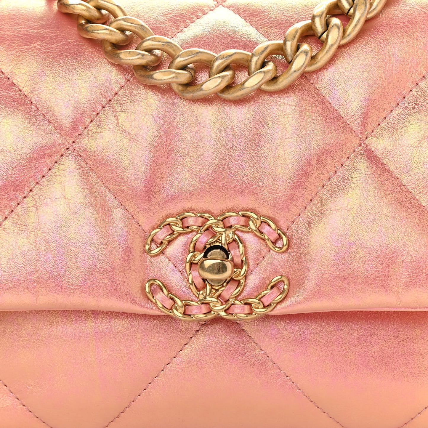 Iridescent Calfskin Quilted Medium Chanel 19 Flap Pink