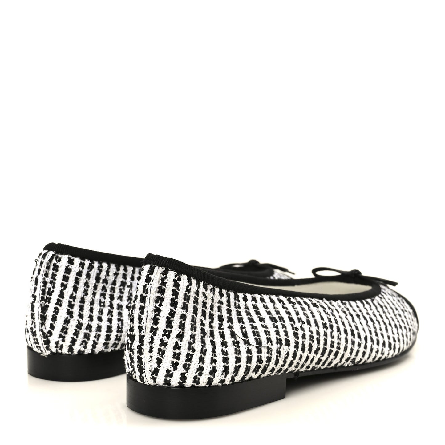 Tweed Sequin Grosgrain Cap Toe Ballerina Flats 39.5 Black White