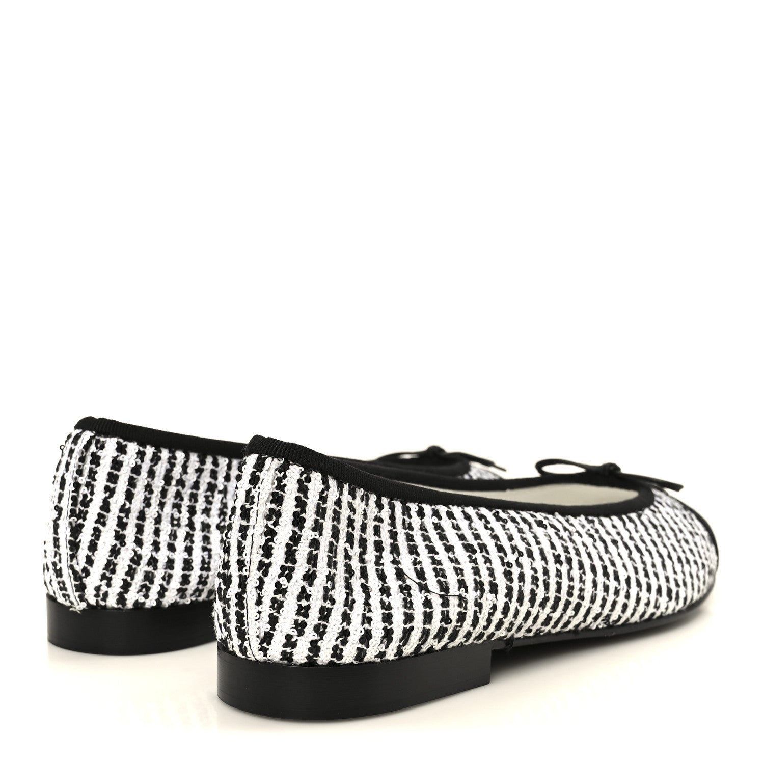 Chanel Tweed Sequin Grosgrain Cap Toe Ballerina Flats 39.5 Black White 5 of 10