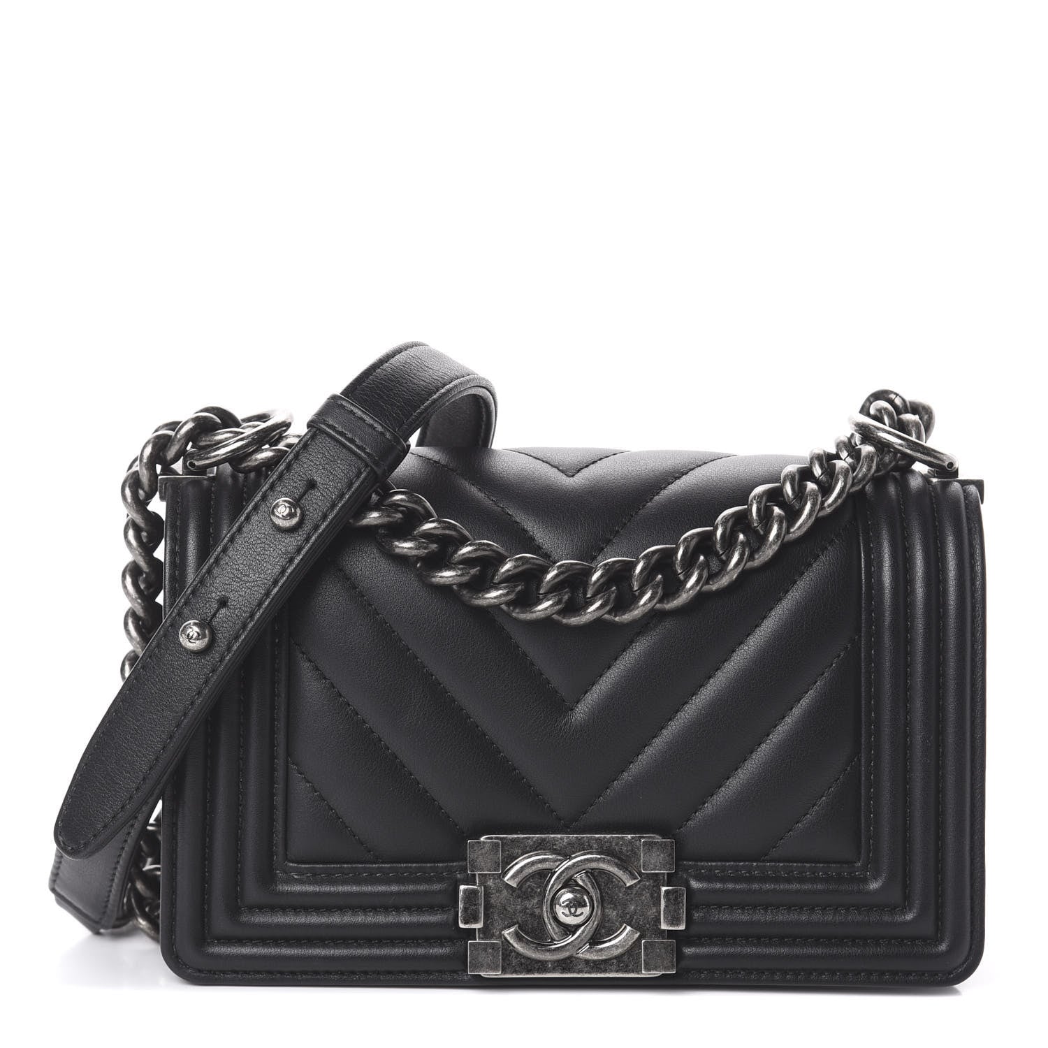 Chanel Calfskin Chevron Quilted Small Boy Flap Black 1 of 10