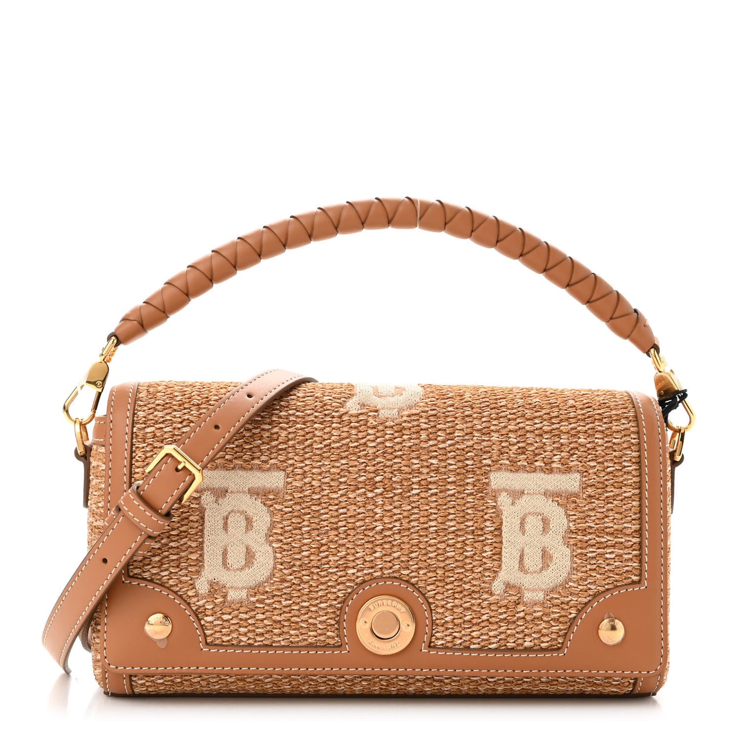 Raffia Calfskin TB Note Crossbody Bag Natural