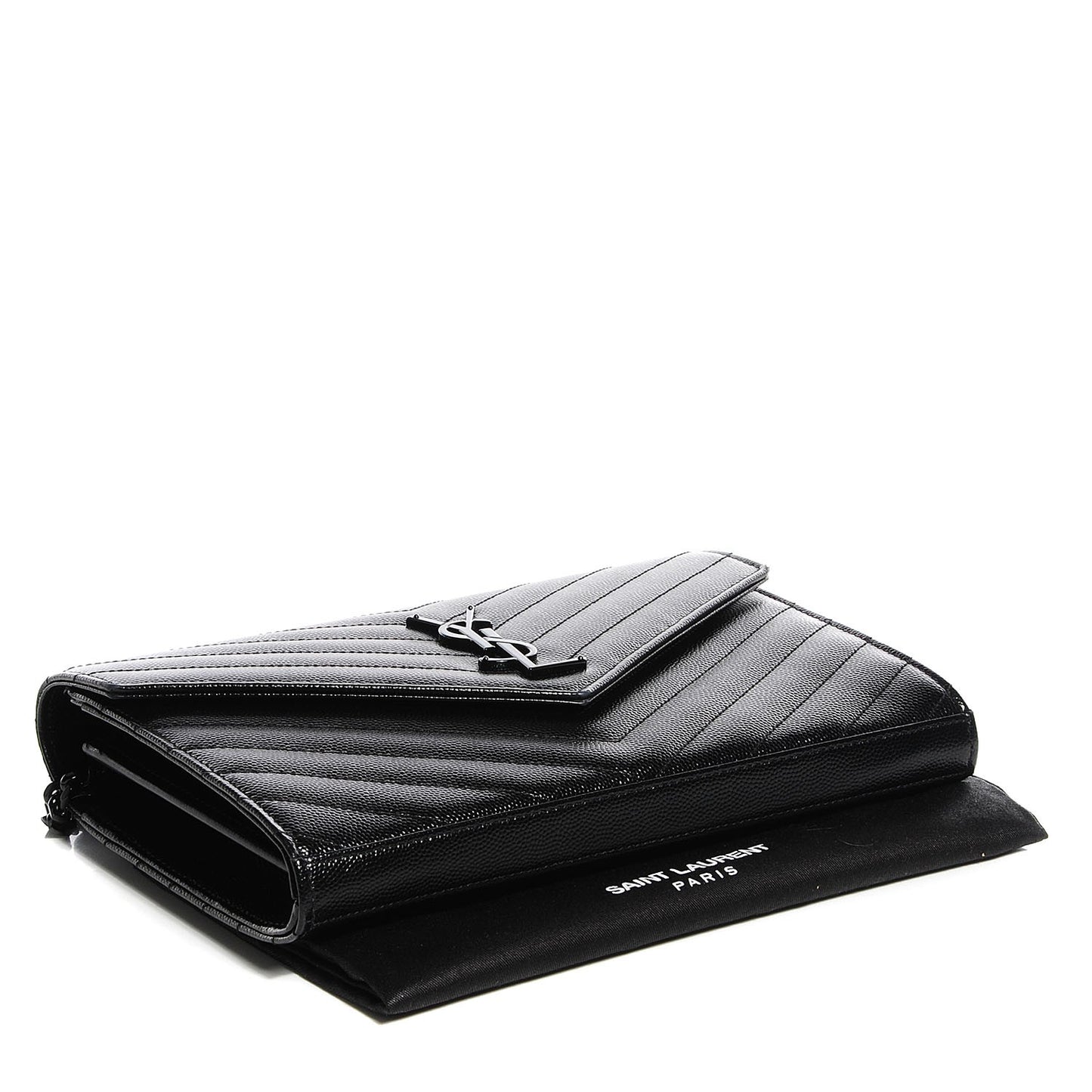 Grain De Poudre Matelasse Chevron Medium Monogram Chain Wallet Black
