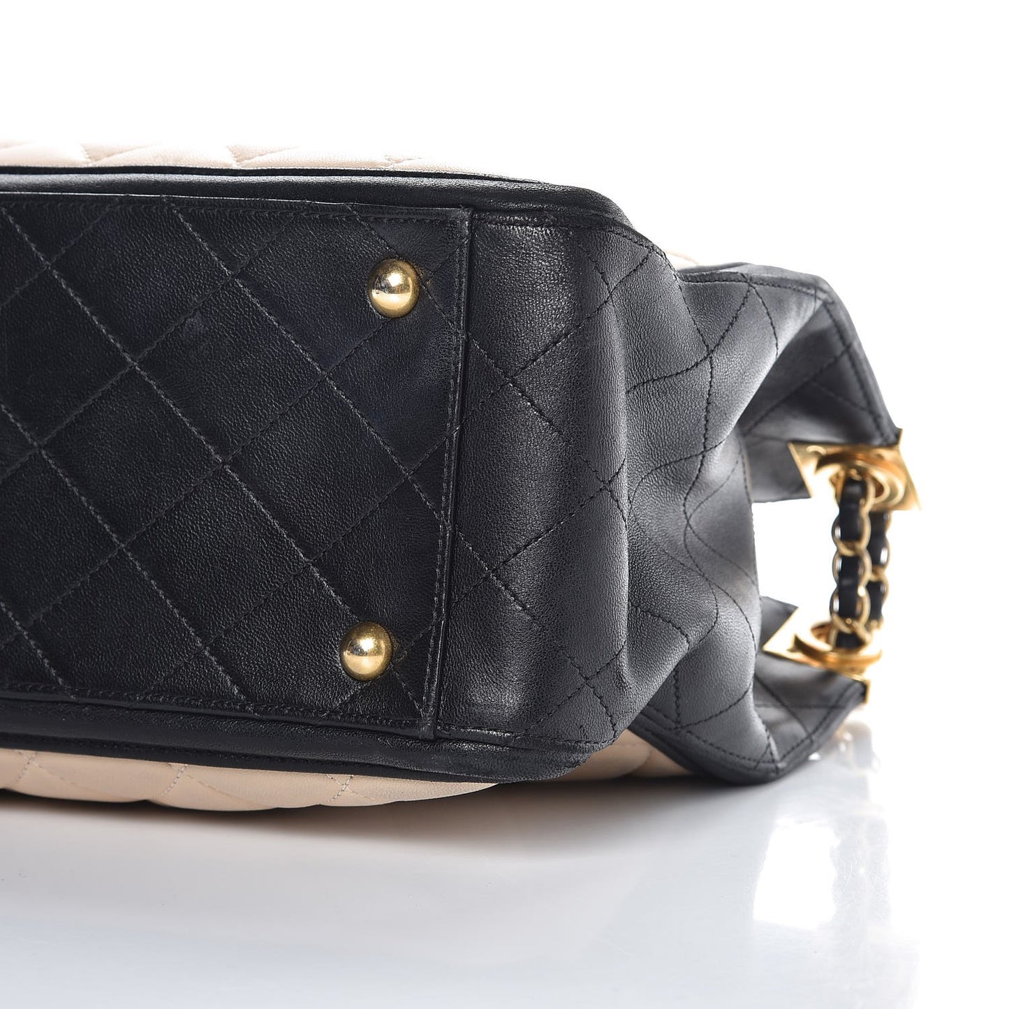 Lambskin Quilted Elegant CC Shopping Tote Beige Black