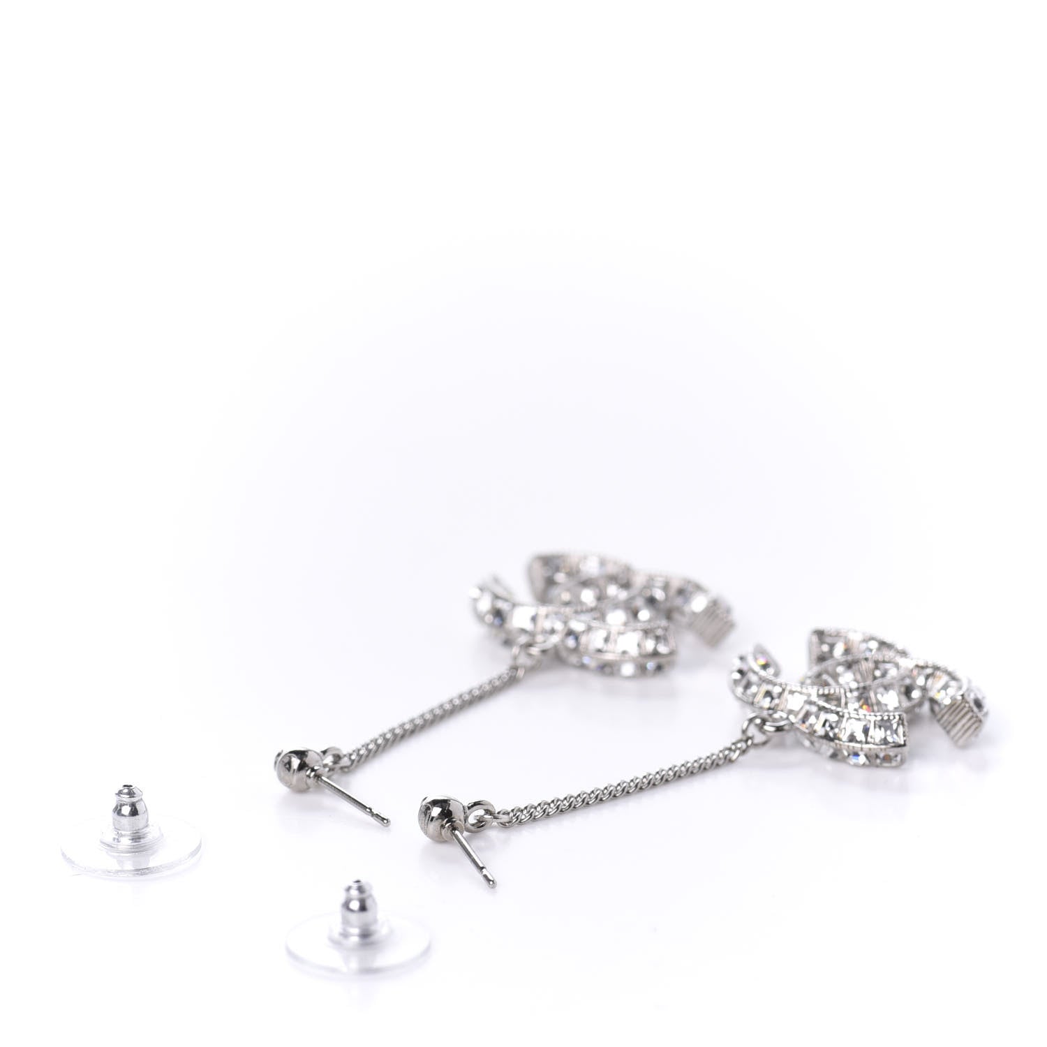 Chanel Baguette Crystal CC Drop Earrings Silver 3 of 5