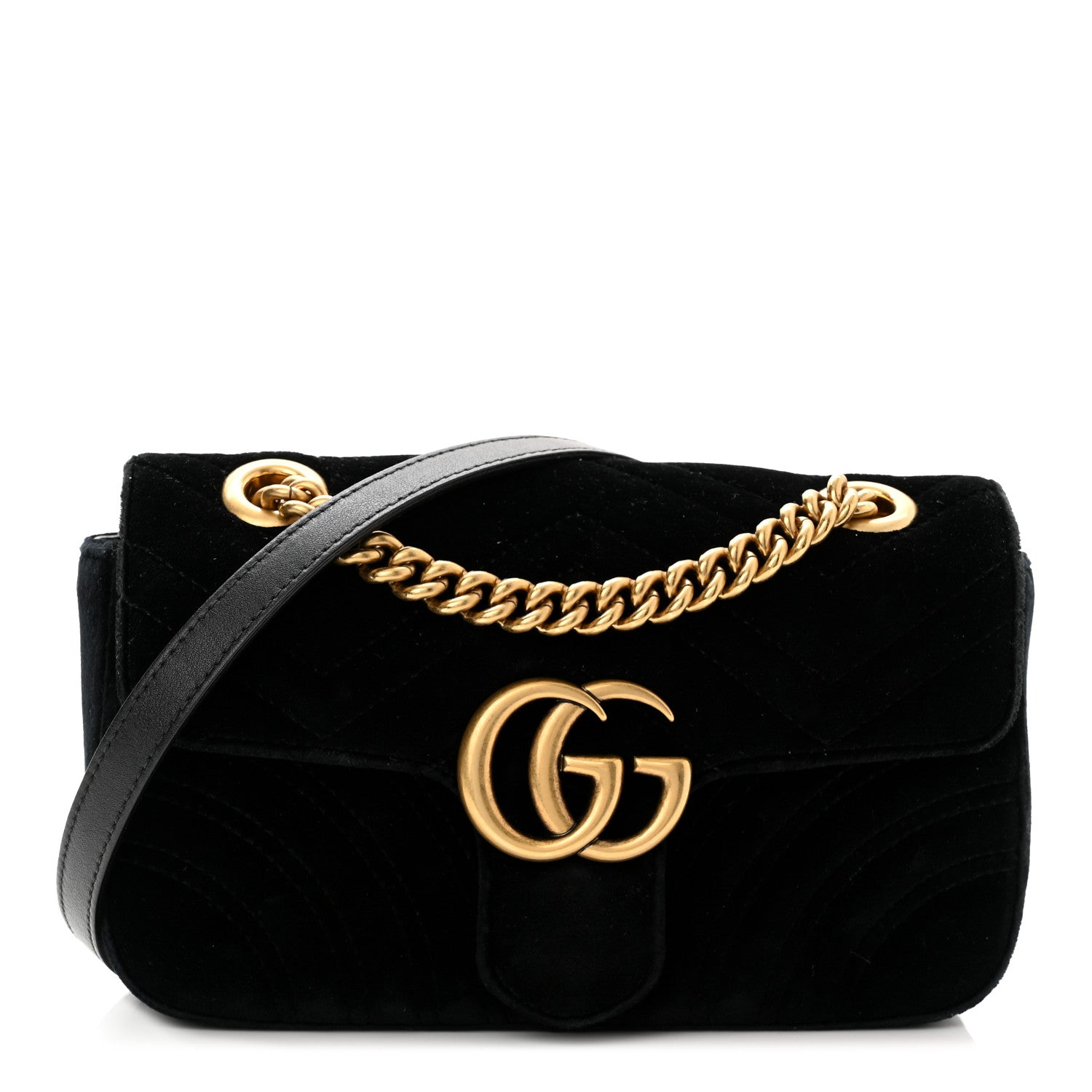 Gucci Velvet Matelasse Mini GG Marmont Shoulder Bag Black 1 of 10