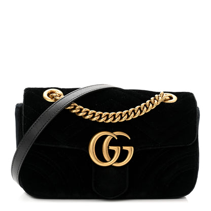 Gucci Velvet Matelasse Mini GG Marmont Shoulder Bag Black 1 of 10