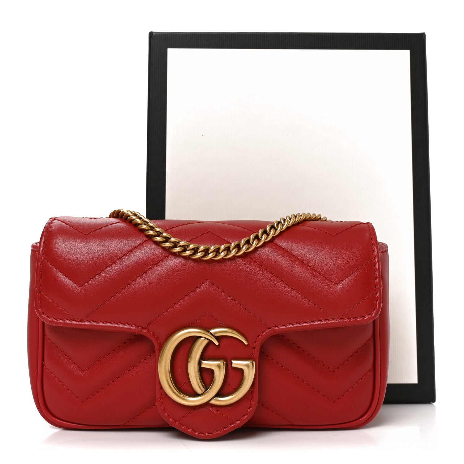Gucci Calfskin Matelasse Super Mini GG Marmont Shoulder Bag Hibiscus Red 11 of 11