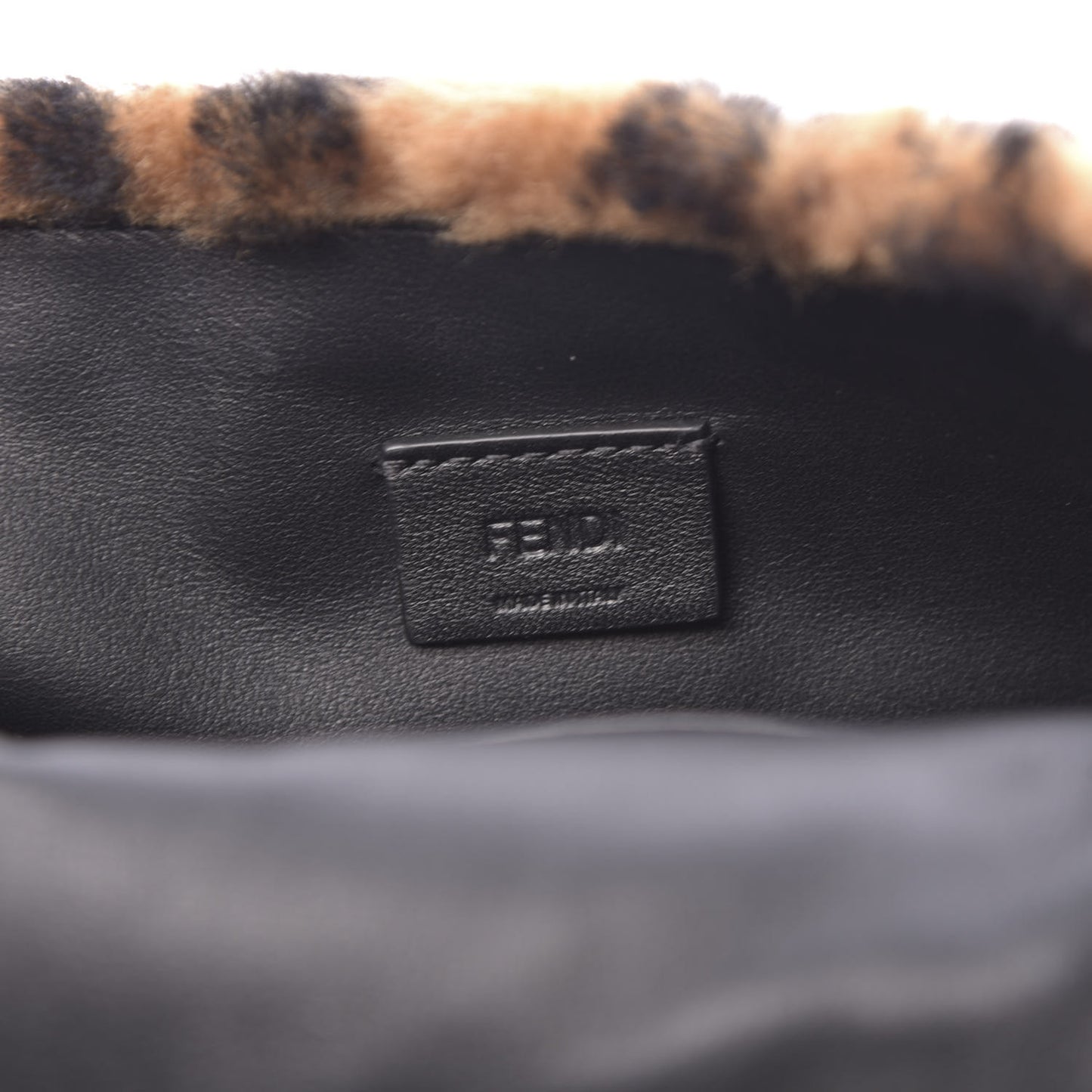 Shearling Vitello Dolce Macro FF 1974 Mini Baguette Tobacco Black