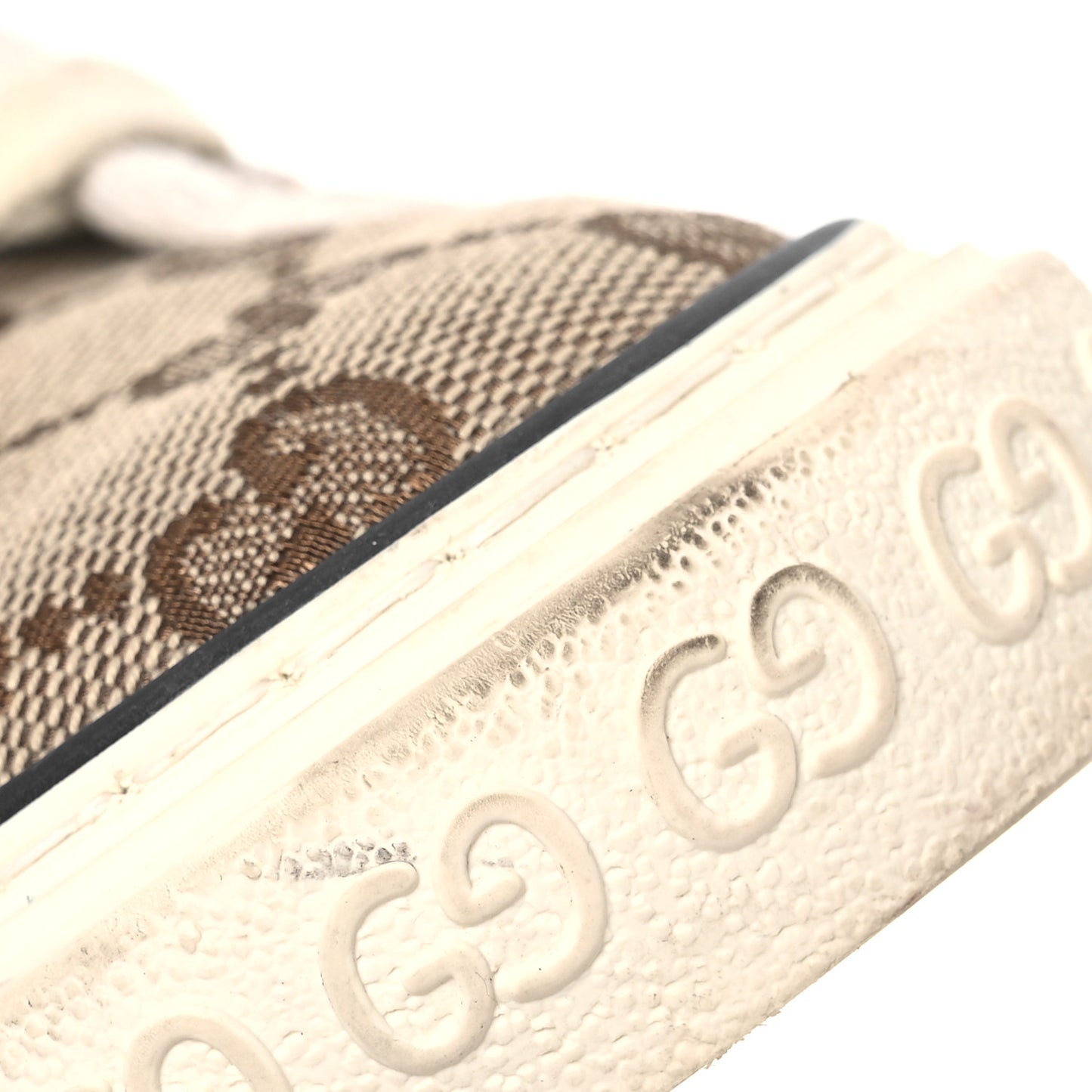 GG Monogram Web Womens 1977 Tennis Sneakers 36.5 Beige Ebony Mystic White
