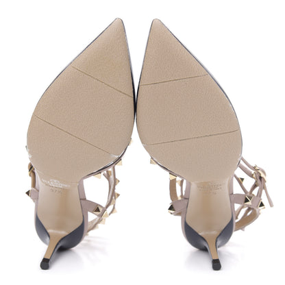 Valentino Garavani Patent Rockstud Ankle Strap Low Heel Pumps 37.5 Navy Poudre 5 of 8