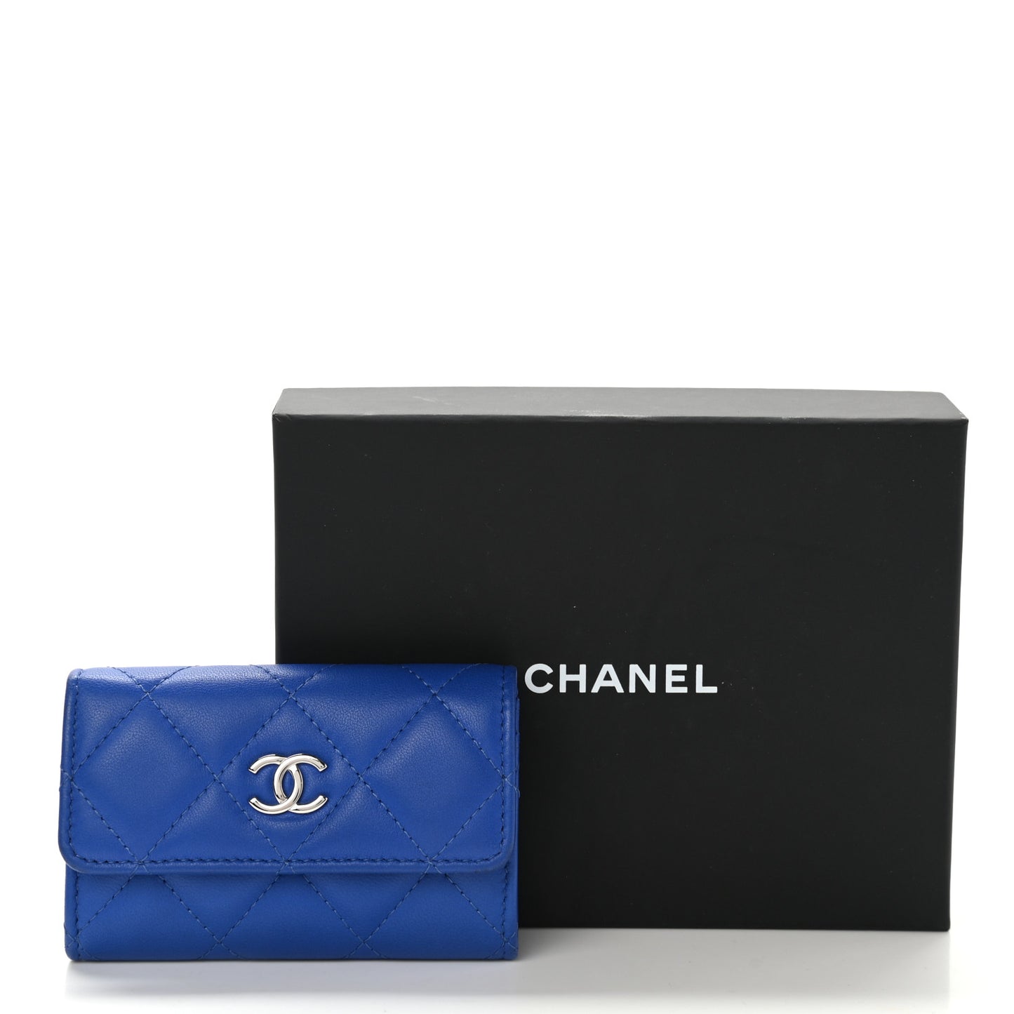 Lambskin Quilted Flap Card Holder Blue
