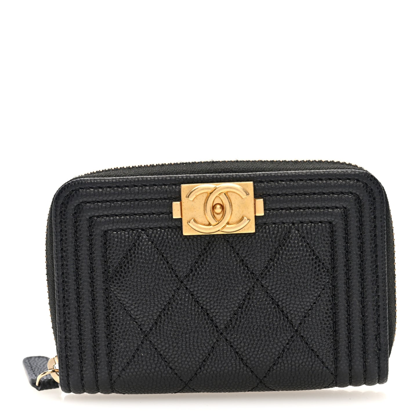Caviar Quilted Boy Zip Around Coin Purse Wallet Black
