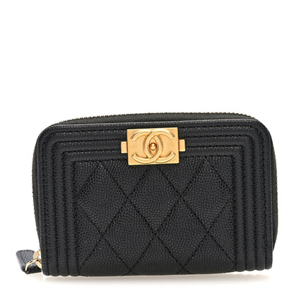 Chanel Caviar Quilted Boy Zip Around Coin Purse Wallet Black 1 of 8