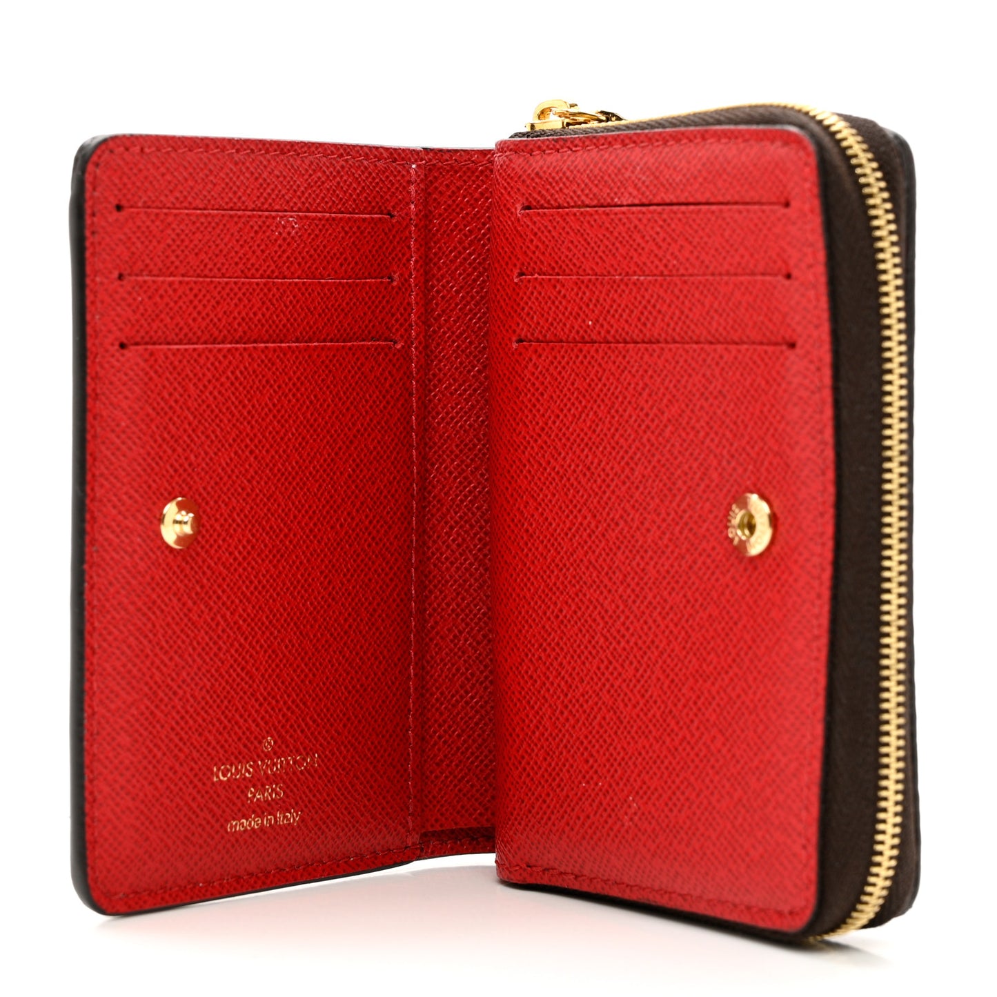Damier Ebene Lou Zippy Compact Wallet Cerise Red