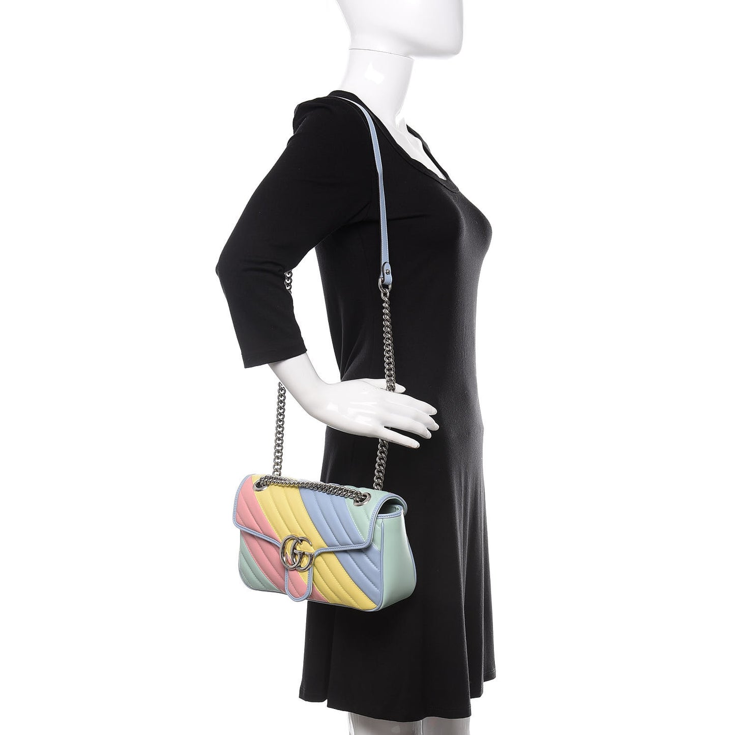 Calfskin Matelasse Diagonal Small GG Marmont Shoulder Bag Multicolor Pastel