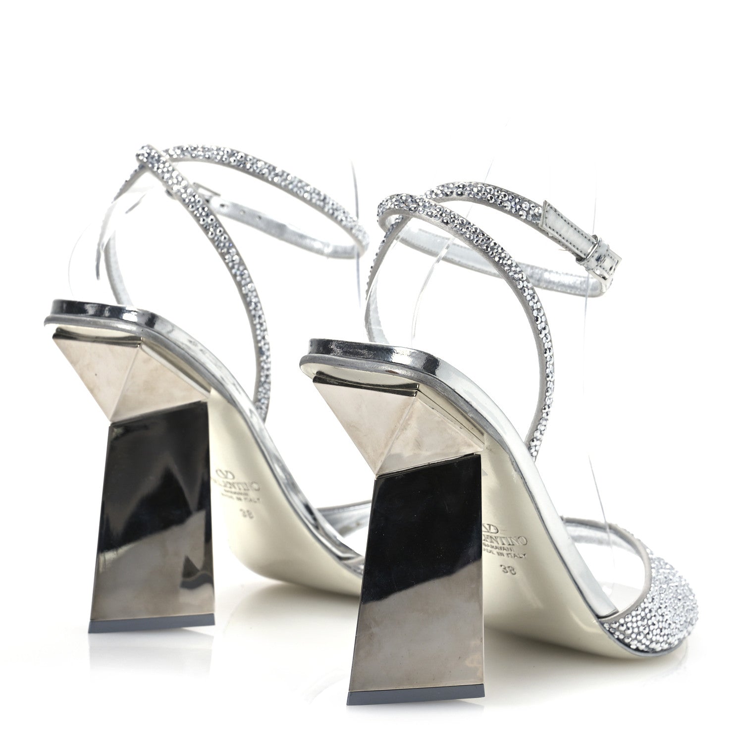 Valentino Garavani Crystal Embellished 90mm Sandals 38 Silver
