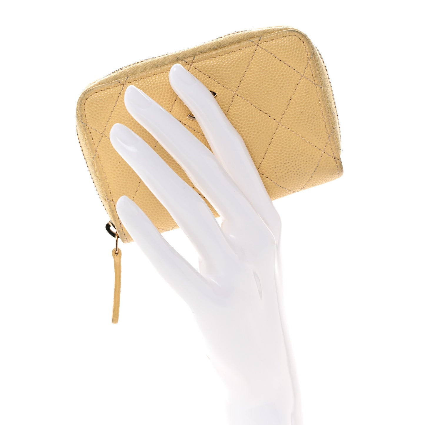 Caviar Quilted Zip Coin Purse Yellow