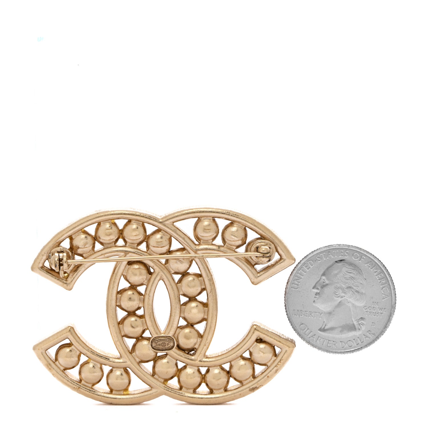 Chanel Pearl Crystal Baguette CC Brooch Gold 2 of 4