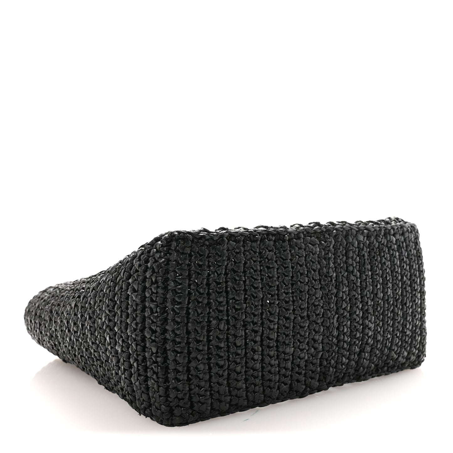Yarn Raffia Effect Crochet Logo Embroidered Small Tote Bag Black