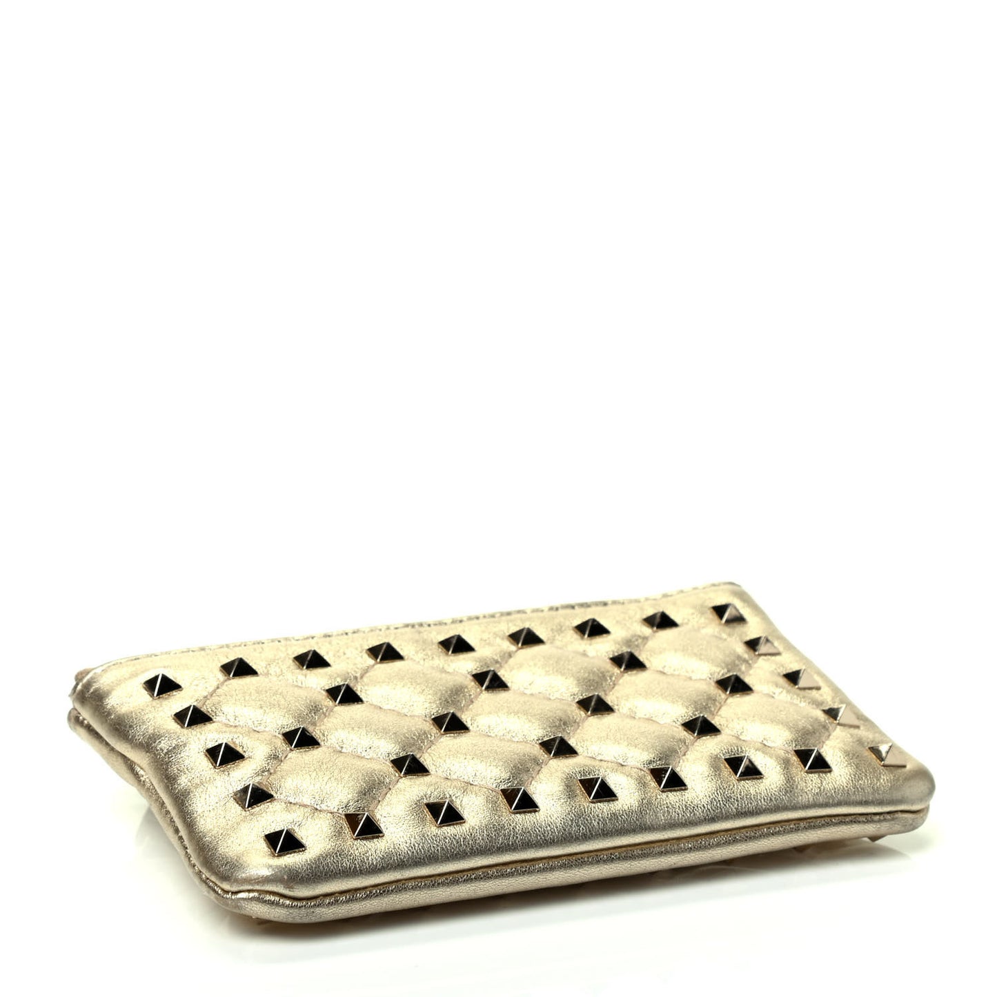 Metallic Nappa Rockstud Spike Key Pouch Platino