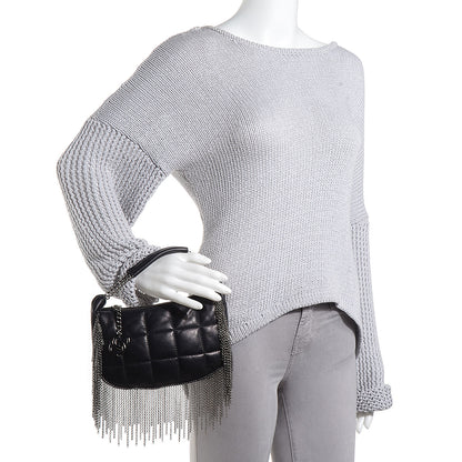 Chanel Lambskin Square Quilted Chain Fringe Pochette Black 2 of 7