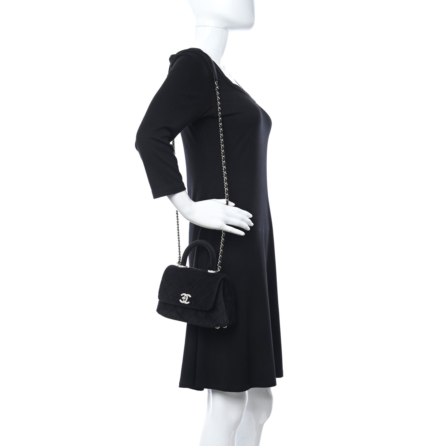 Velvet Crystal Quilted Extra Mini Coco Handle Flap Black