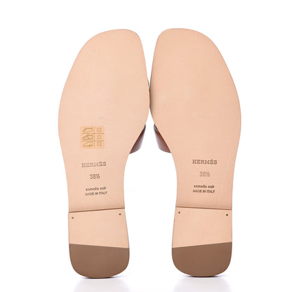 Hermes Box Calfskin Oran Sandals 38.5 Gold 5 of 8