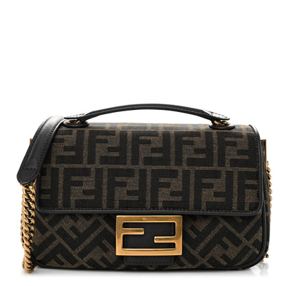 Fendi Fabric Jacquard FF 1974 Midi Chain Baguette Tobacco Moro 1 of 10