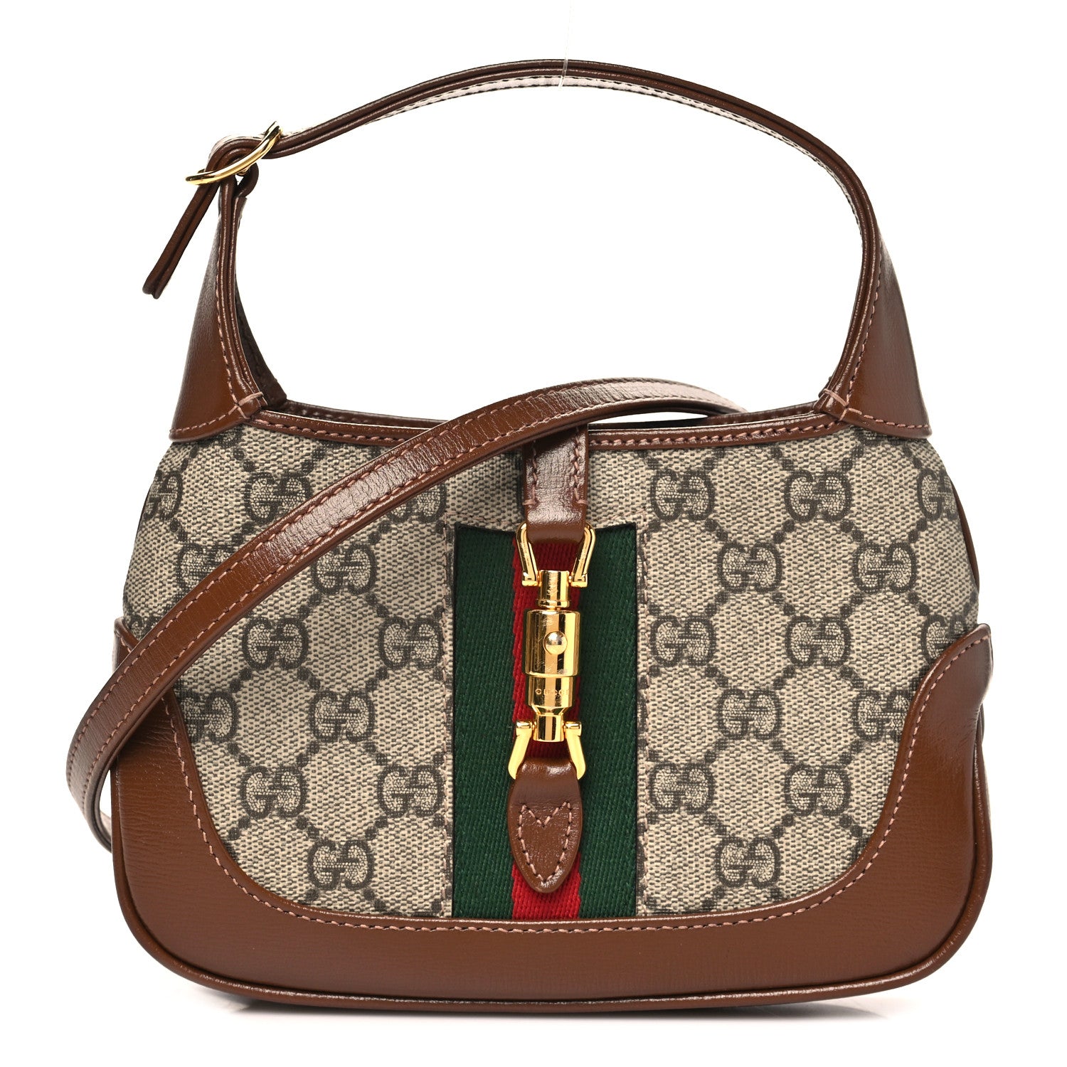 Gucci GG Supreme Monogram Azalea Calfskin Web Mini Jackie 1961 Hobo Beige Ebony Brown Sugar 1 of 9