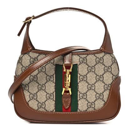 Gucci GG Supreme Monogram Azalea Calfskin Web Mini Jackie 1961 Hobo Beige Ebony Brown Sugar 1 of 9
