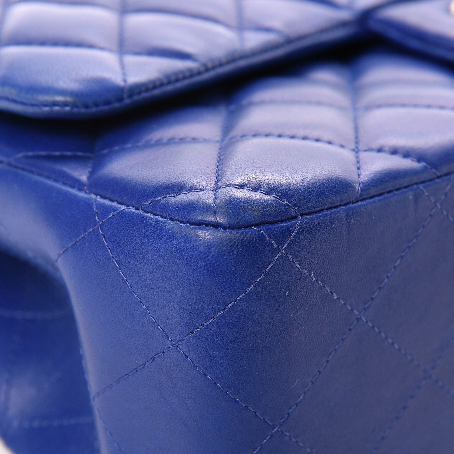 Chanel Lambskin Quilted Jumbo Double Flap Blue 9 of 22