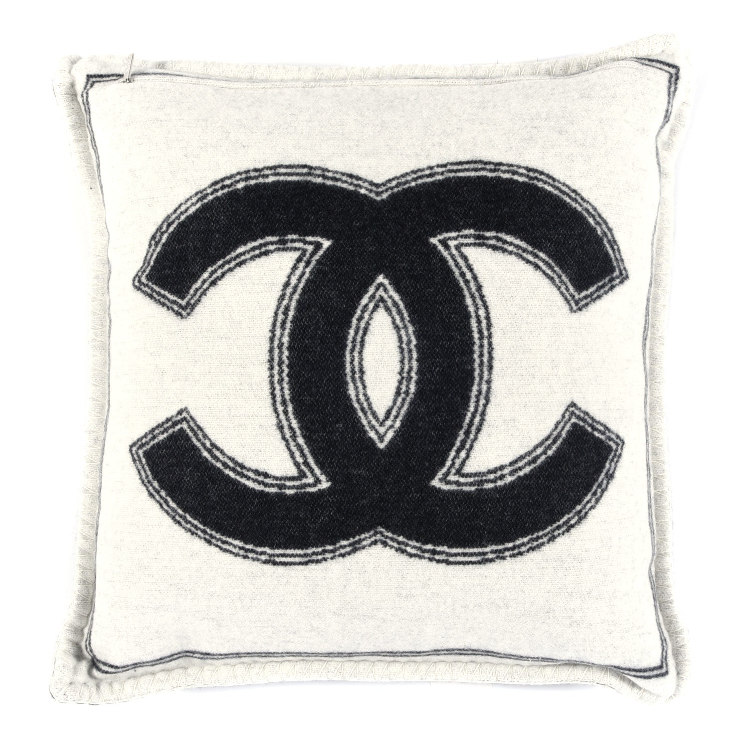 Chanel Merino Wool Cashmere CC Pillow Black White 2 of 3