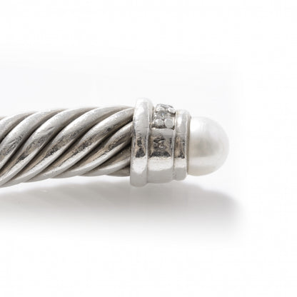 David Yurman Sterling Silver Diamond Pearl 5mm Cable Classics Bracelet 5 of 6