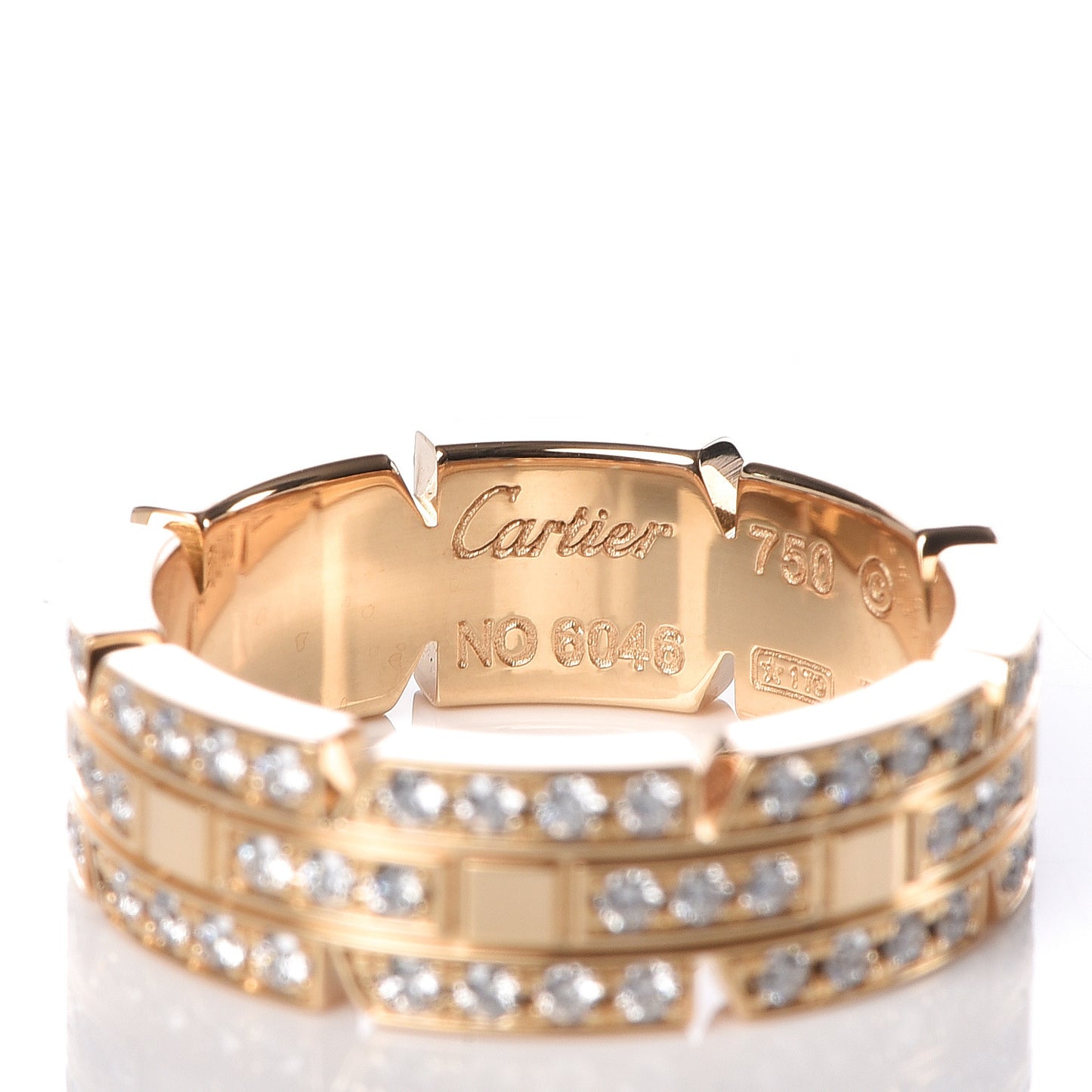 18K Yellow Gold Diamond 6mm Tank Francaise Ring 52 6