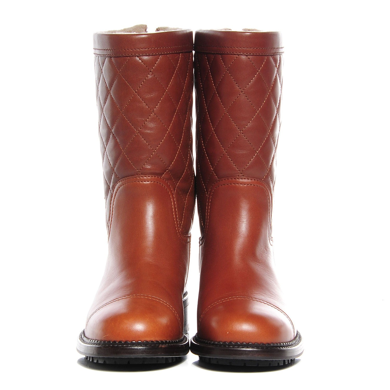Chanel Leather Quilted Shearling Boots 36 Light Brown 2 of 6