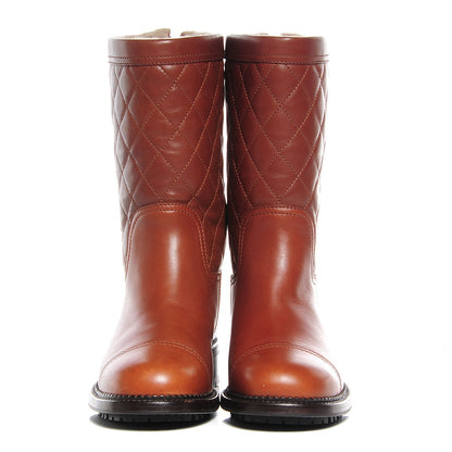 Chanel Leather Quilted Shearling Boots 36 Light Brown 2 of 6