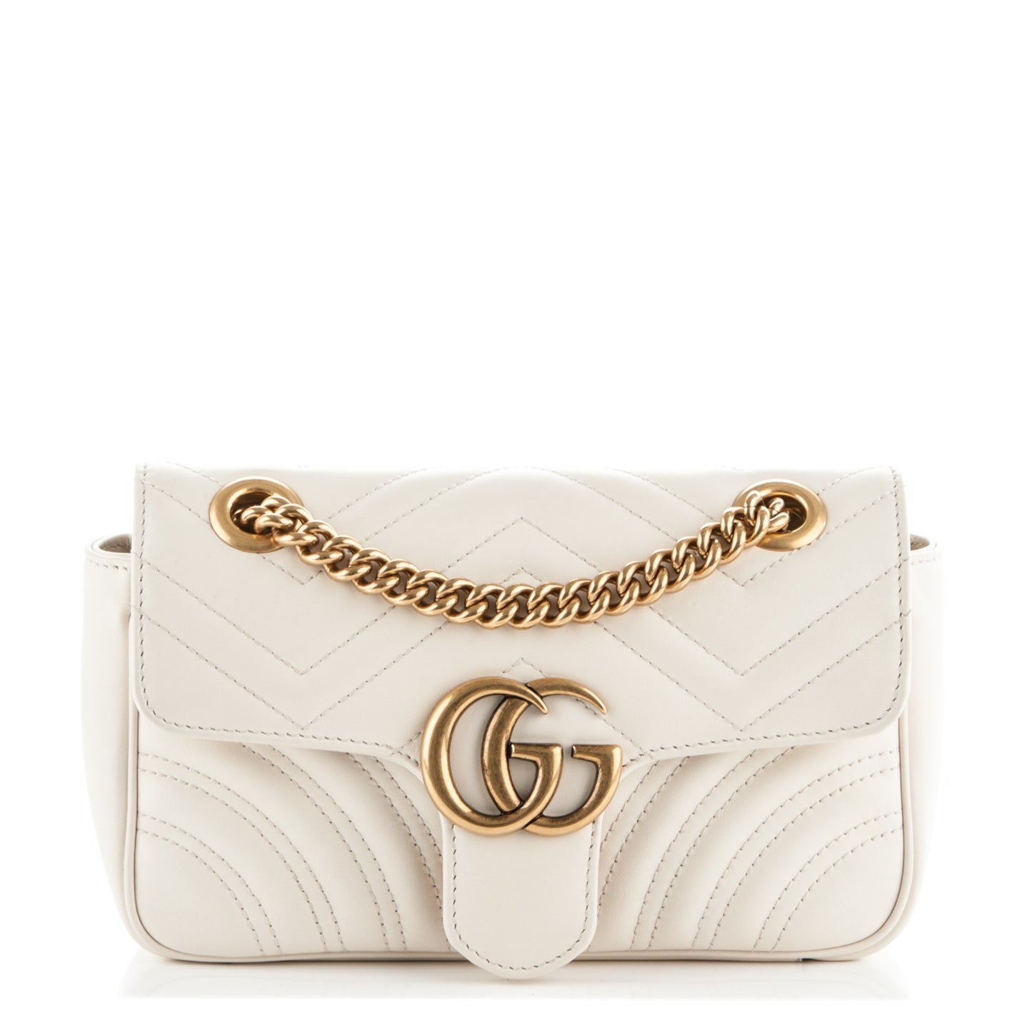 Calfskin Matelasse Mini GG Marmont Shoulder Bag White