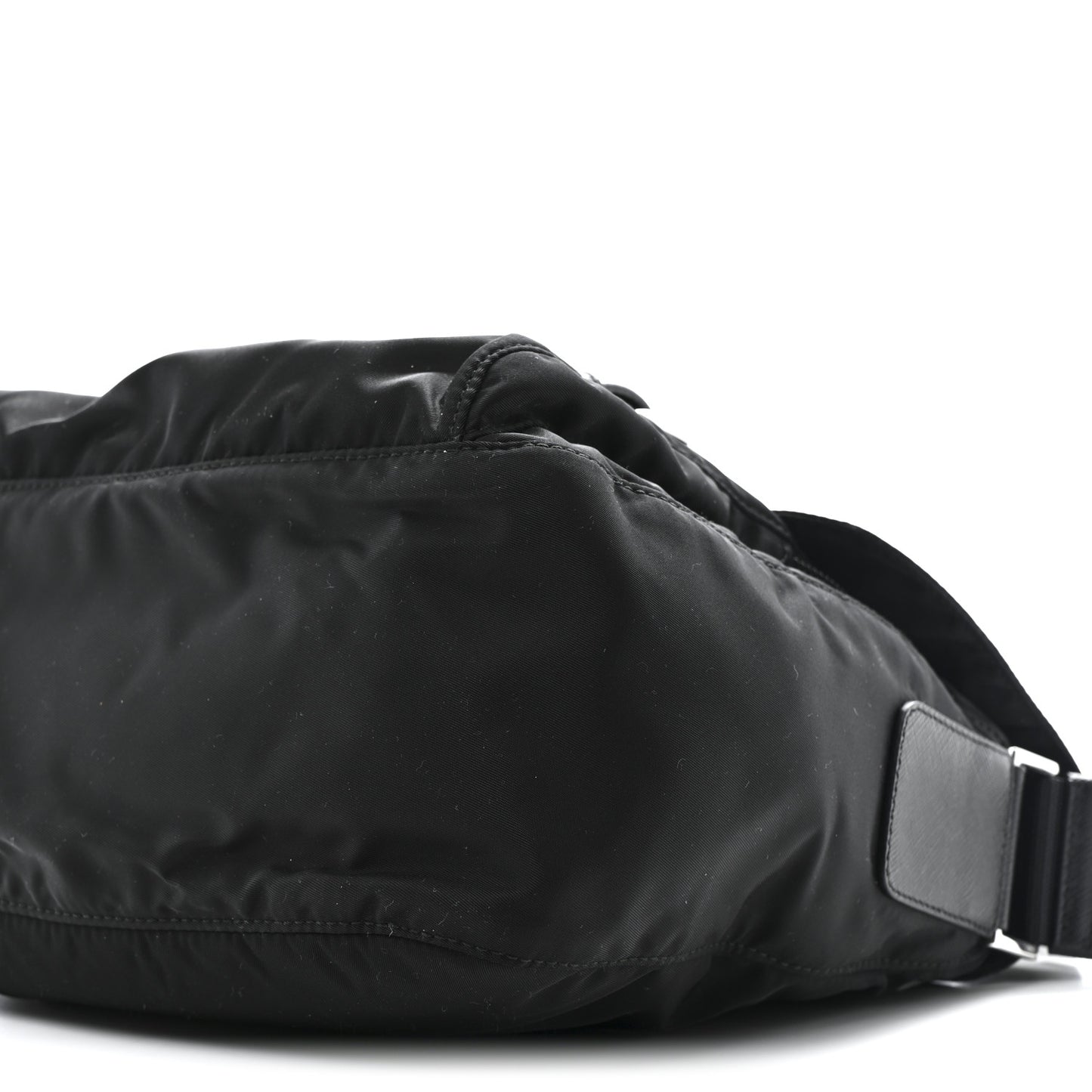Re-Nylon Vela Saffiano Pocket Double Buckle Messenger Shoulder Bag Black